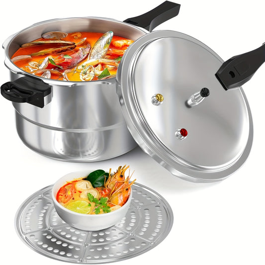 Pressure Cooker Aluminum 6QT 8QT 10QT with Release Valve & Safety Features, Compatible with Gas & Induction Cooktops, Stovetop Pressure Cooker with Canner Rack for Canning Cooking, Silver