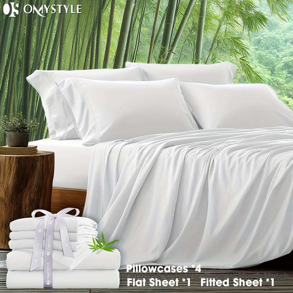 6-Piece Bamboo Blend Bed Sheet Set Ultra Soft Breathable Deep Pocket Fitted Sheet Flat Sheet 4 Pillowcases for Hot Sleepers Twin Full Queen King