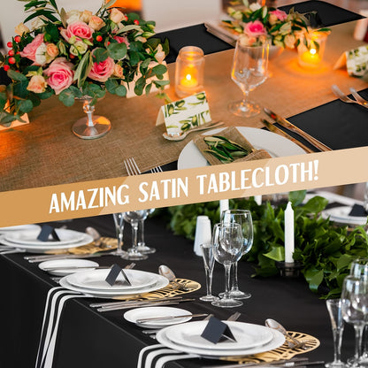 Satin Tablecloth 2-Pack 57x102 Inch Rectangular Smooth Fabric Table Cover - Elegant Tabletop Decoration for Wedding Banquet Birthday Party Outdoor Events - Polychrome Champagne Black Dark Green Rose Gold