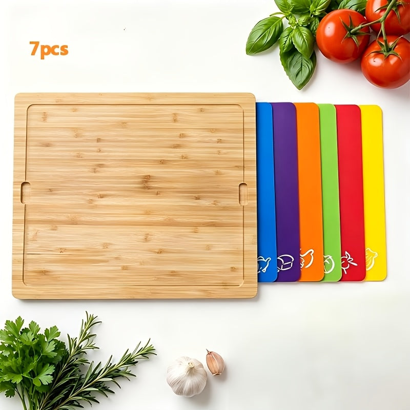 Bamboo Cutting Board Set for Kitchen, 7-Piece Chopping Board with Juice Groove for Meat Cheese Bread Vegetables Fruits, Cheese Platter Charcuterie Board, Housewarming Gift for Home Dormitory