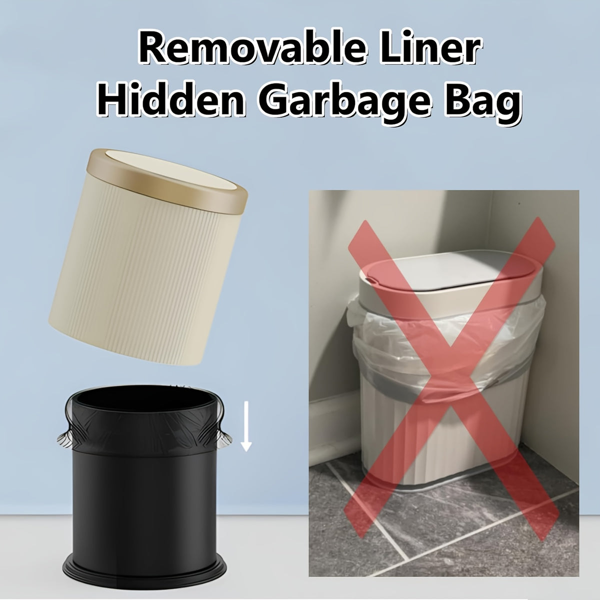 Oval Push Lid Trash Can 3.17gal 4.23gal Luxury Large Capacity Dual Inner Buckets Odor Sealing Modern Garbage Bin for Kitchen Bedroom Bathroom Living Room