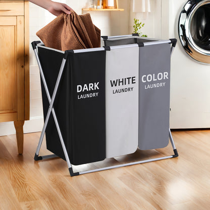 Large Laundry Hamper Basket with Handles 3-Pack, Rectangular Fabric Clothes Hamper for Bedroom, Bathroom, College Dorm & Home, Stylish Laundry Basket Organizer in Dark Grey, White & Black