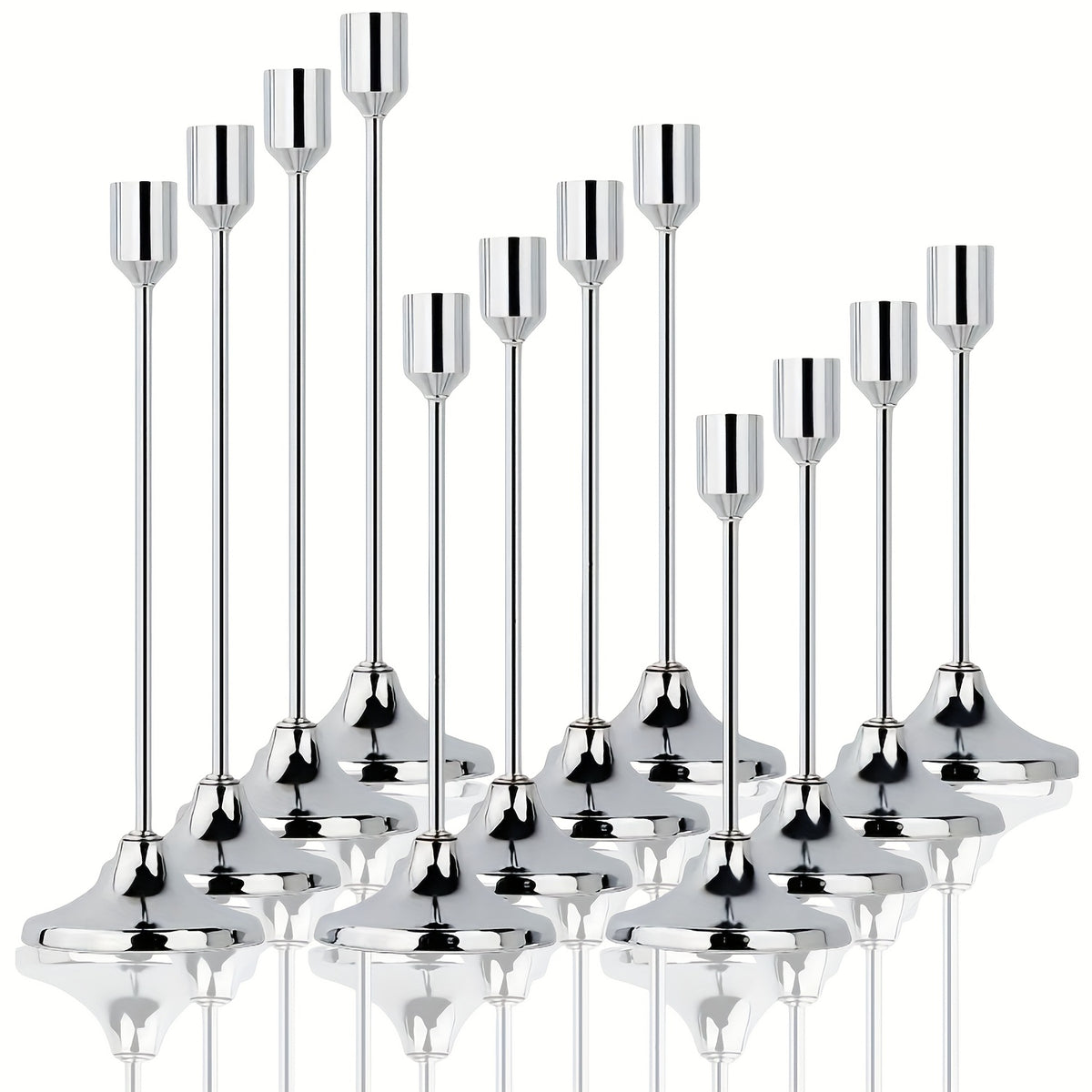 Metal Candle Holders Set of 12 - Elegant Tapered Design Tabletop Centerpiece for Wedding, Christmas, Halloween & Anniversary Decor, Polished Finish Candlestick Holders for Home & Hotel