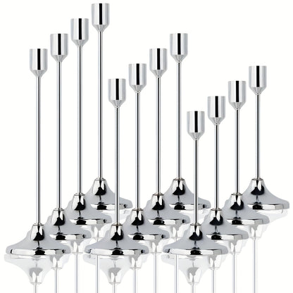 Metal Candle Holders Set of 12 - Elegant Tapered Design Tabletop Centerpiece for Wedding, Christmas, Halloween & Anniversary Decor, Polished Finish Candlestick Holders for Home & Hotel