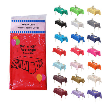 Disposable Plastic Tablecloth 12-Pack – Heavy Duty Table Cover for Parties, 84" Round & 54"x108" Rectangle, 22 Colors for Kitchen Dining Outdoor Events
