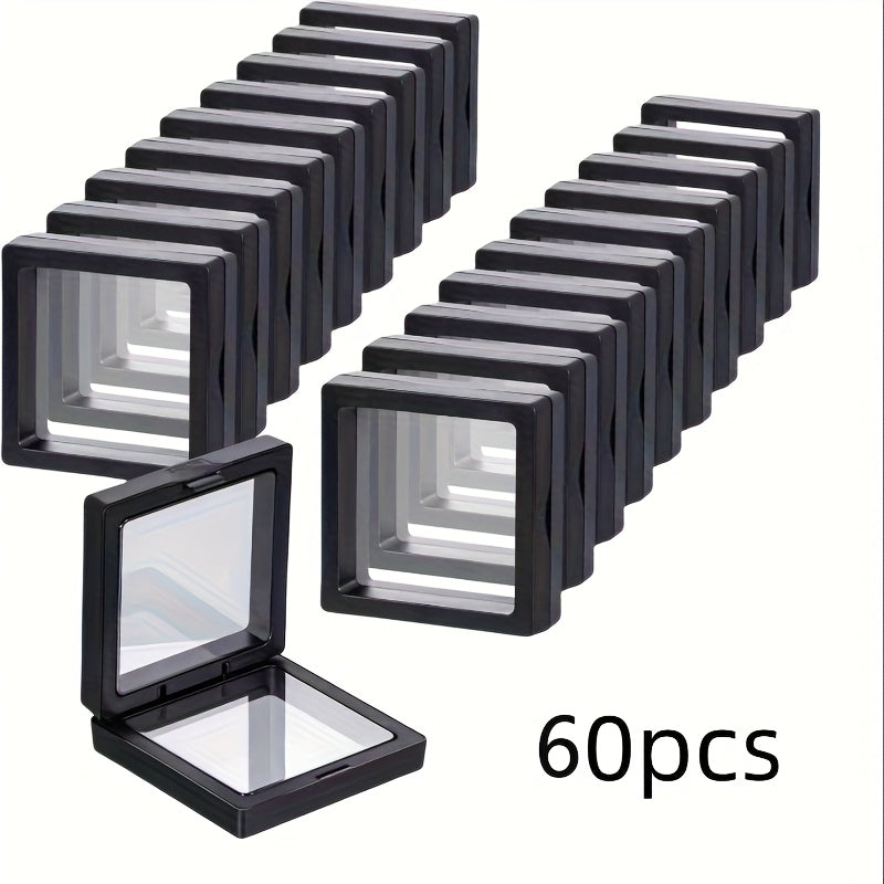 3D Floating Jewelry Display Boxes Bulk – Black Plastic Frame, Clear Panels, Fabric-Lined Interior, Secure Clasp, 30/60 Pack for Jewelry Making, Coin Collectors, Gifts & Home Organizer
