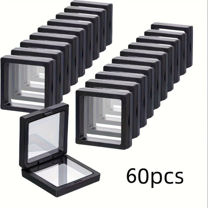 3D Floating Jewelry Display Boxes Bulk – Black Plastic Frame, Clear Panels, Fabric-Lined Interior, Secure Clasp, 30/60 Pack for Jewelry Making, Coin Collectors, Gifts & Home Organizer