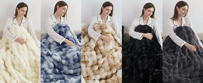 Faux Rabbit Fur Throw Blanket - Ultra Soft Plush Fleece Blanket for Bed Couch Sofa, Warm Fuzzy Blanket in Multiple Colors & Sizes, Throw Twin Queen King, Cozy Bedroom Living Room Blanket