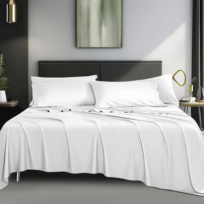 Cooling Bamboo Bed Sheet Set 4-Piece 2200TC – 16" Deep Pocket Silky Soft Breathable Luxury Bedding Flat Sheet Fitted Sheet & Pillowcases Twin Full Queen King in 11 Colors