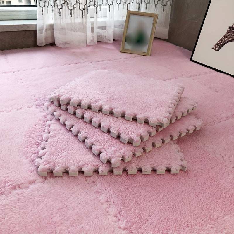 Interlocking Foam Floor Tiles 12pcs EVA Non-Slip Washable – Soft Solid Color Puzzle Mat for Bedroom Living Room Kids Play Area Pet Space, Grey Pink Apricot Purple