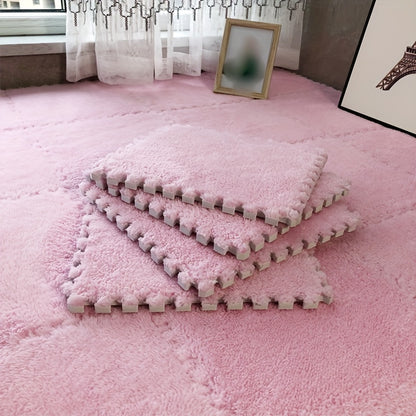 Interlocking Foam Floor Tiles 12pcs EVA Non-Slip Washable – Soft Solid Color Puzzle Mat for Bedroom Living Room Kids Play Area Pet Space, Grey Pink Apricot Purple