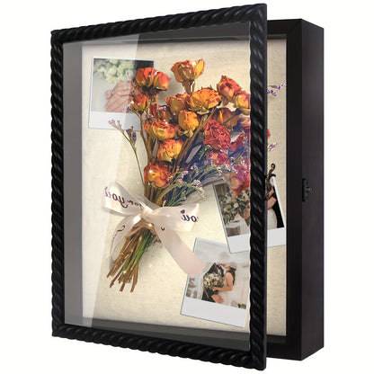 Shadow Box Frame with Linen Back 11x14 12x16, Large Rustic Memory Display Case with 4 Removable Shelves for Flowers Pictures Championship Rings Medals Coins Pins Collection Home Decor Wall Display