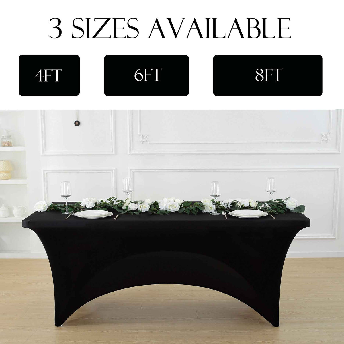 Spandex Tablecloth Fitted Stretch Table Cover 4ft 6ft 8ft - Wrinkle-Free Rectangle Table Cloth for Wedding, Party, Event, Banquet - 2-Pack Multi-Color Options White Black Navy Blue Pink