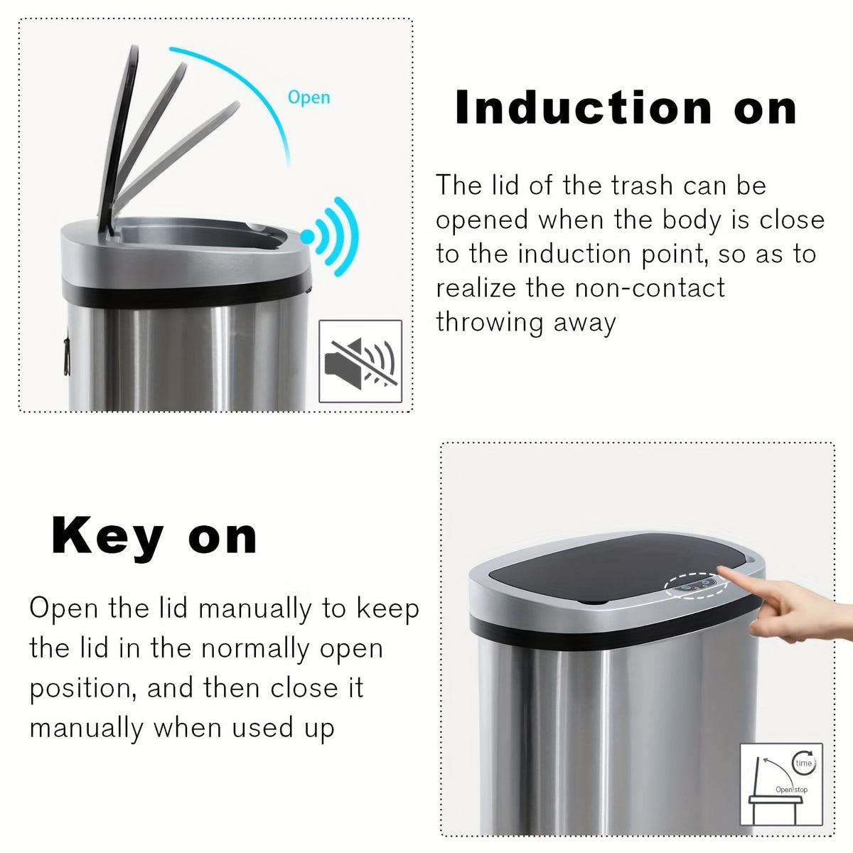 Touchless Motion Sensor Trash Can 13 Gallon Stainless Steel, Automatic Sensor Garbage Can with Lid Anti-Fingerprint Mute Design, 50L Kitchen Waste Bin for Office Bedroom Living Room, Multiple Colors