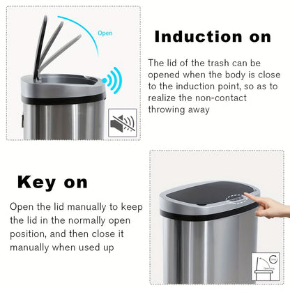 Touchless Motion Sensor Trash Can 13 Gallon Stainless Steel, Automatic Sensor Garbage Can with Lid Anti-Fingerprint Mute Design, 50L Kitchen Waste Bin for Office Bedroom Living Room, Multiple Colors