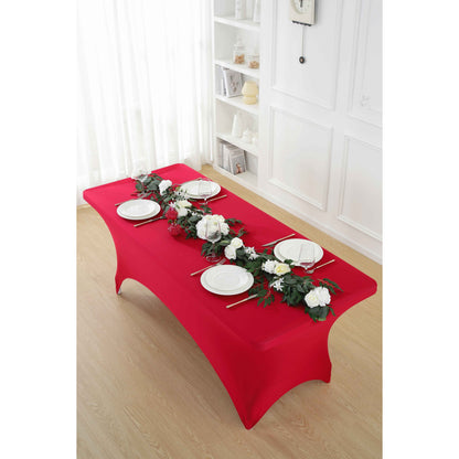 Spandex Tablecloth Fitted Stretch Table Cover 4ft 6ft 8ft - Wrinkle-Free Rectangle Table Cloth for Wedding, Party, Event, Banquet - 2-Pack Multi-Color Options White Black Navy Blue Pink