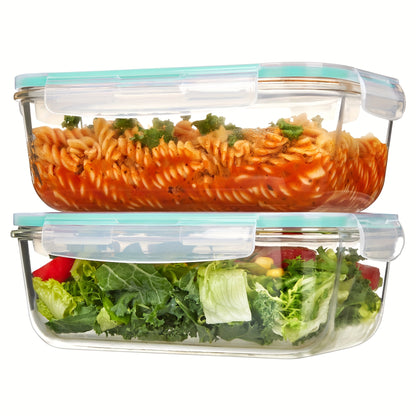 Large Glass Baking Dish Set 2 Pack 63oz/1860ml – Borosilicate Glass Food Storage Containers with Snap Airtight Lids, Oven Microwave Freezer Dishwasher Safe, Leak-Proof Meal Prep Containers