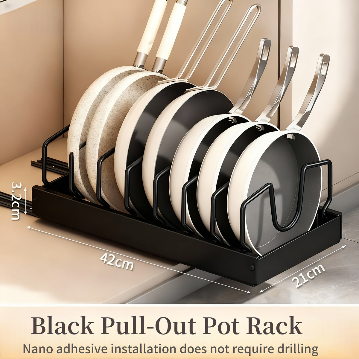 Sliding Pot and Pan Organizer Rack with Pull-Out Drawer – Under Cabinet Kitchen Storage for Pot Lids, Baking Trays & Utensils, 8 Adjustable Dividers, Black White Gray