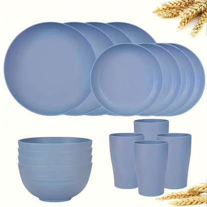 Wheat Straw Dinnerware Set Unbreakable Multicolor – 4 / 16 / 32 Piece Lightweight Dish Set with Dinner Plate, Dessert Plate, Bowl & Cup | Dishwasher Safe, Perfect for Camping, Everyday Use & Gifts | Home Viaco
