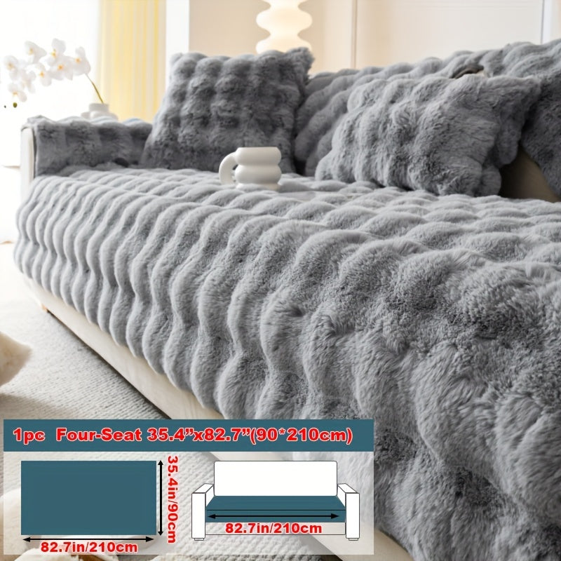Faux Rabbit Plush Sofa Cover Winter Warm Thickened Anti-Slip Furniture Protector – Soft Pet-Friendly Couch Cover for Living Room Bedroom Office, 4 Colors