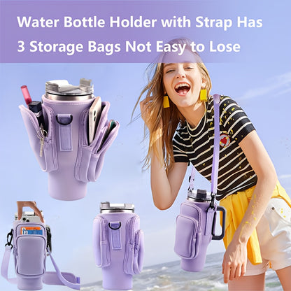 Water Bottle Carrier Bag with Phone Pocket – Adjustable Pouch Holder for 40oz Stanley Tumbler & Stainless Steel Mugs, Hands-Free Crossbody Bottle Sling for Men & Women, Perfect Gift Accessory