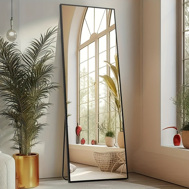 Full Length Mirror Floor Standing with LED Lights – Arched & Rectangle Aluminum Frame Dressing Mirror for Bedroom & Living Room, Black Gold White, 16x59 / 21x64 / 26x71 Inch