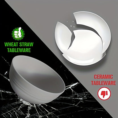 Wheat Straw Dinnerware Set Plates and Bowls 16 or 32 Piece – Microwave & Dishwasher Safe Unbreakable Dish Set for 4 or 8, Lightweight Party Tableware, 7 Colors