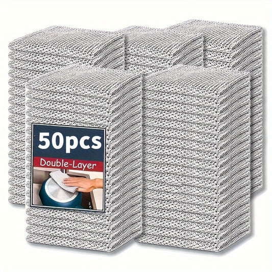 50-Pack Stainless Steel Kitchen Scrubber Pads - Reusable Scratch-Resistant Knitted Cleaning Cloths for Dishes, Pots & Pans