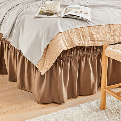 Bed Skirt Wrap Around Elastic – 15 Inch Drop Microfiber Dust Ruffle No Lift Needed Adjustable Hotel Quality Fade Resistant Machine Washable Twin Full Queen King 30 Colors