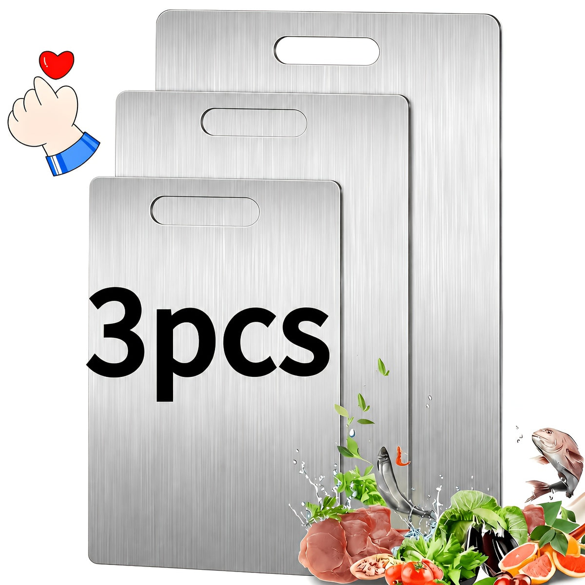 Stainless Steel Cutting Board Set of 3 - Rust-Resistant BPA-Free Dishwasher Safe Kitchen Prep Boards, Antibacterial Metal Chopping Board Set Small Medium Large for Meat Vegetables Fruits