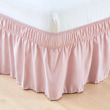 Bed Skirt Wrap Around Elastic – 15 Inch Drop Microfiber Dust Ruffle No Lift Needed Adjustable Hotel Quality Fade Resistant Machine Washable Twin Full Queen King 30 Colors