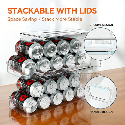 Stackable Soda Can Organizer for Refrigerator – BPA-Free Clear Can Holder Dispenser with Lid for Fridge Pantry Freezer, Holds 9 Cans Each