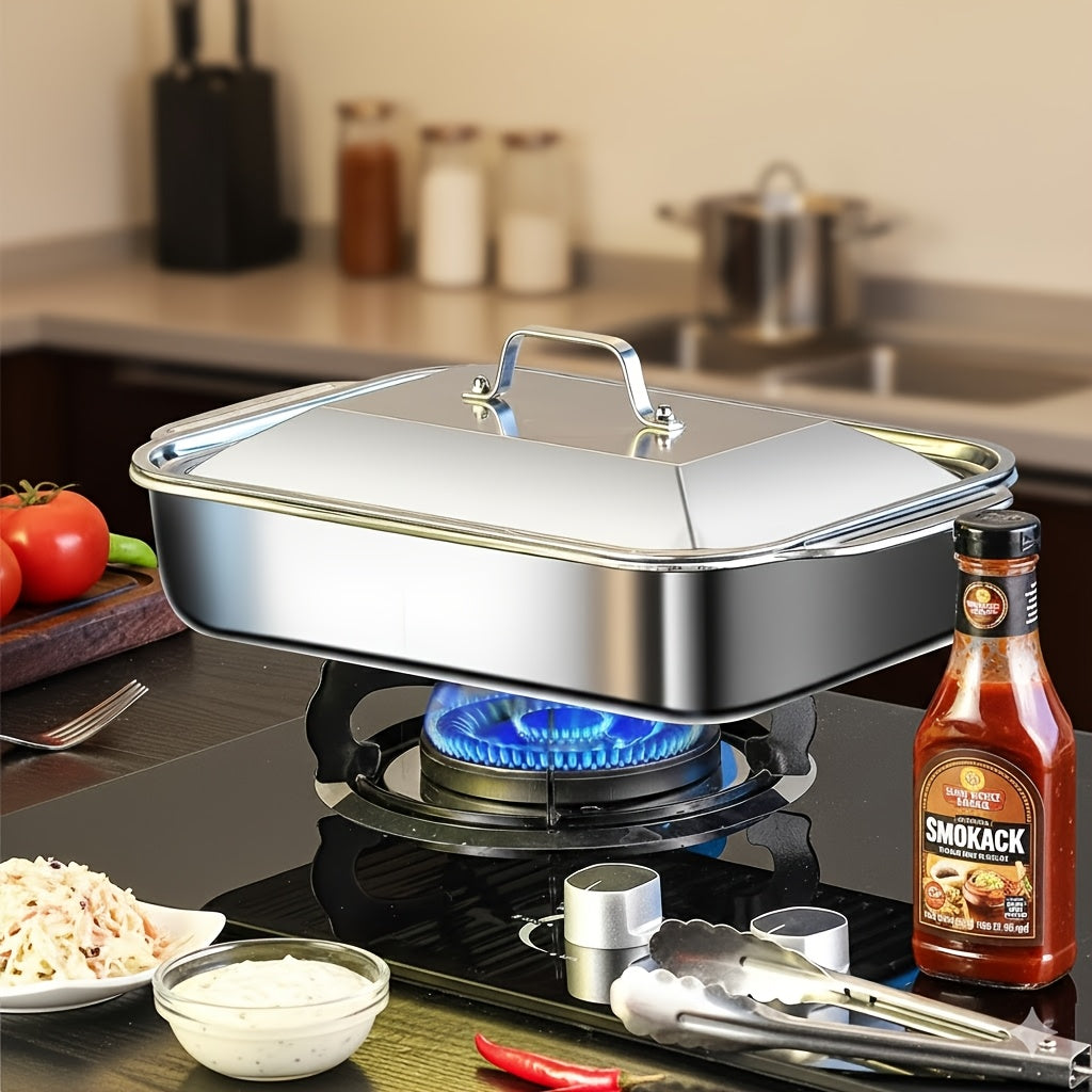Stainless Steel Roasting Pan Set 4pcs with Lids – 6L Large Capacity 16-Inch Deep Baking Pans for Turkey Lasagna Fish Chicken, Dishwasher Safe, Thanksgiving Christmas Gift