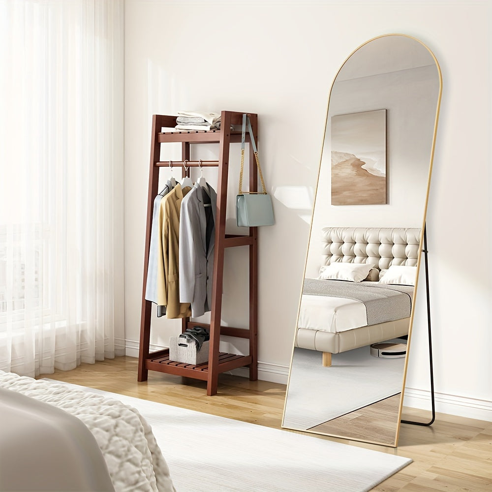 Full Length Mirror Floor Standing – Arched, Angle & Rectangle Full Body Mirror with Thin Steel Frame, Freestanding Leaning or Wall Hanging for Bedroom Bathroom Hotel, Black or Gold