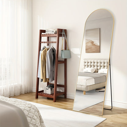 Full Length Mirror Floor Standing – Arched, Angle & Rectangle Full Body Mirror with Thin Steel Frame, Freestanding Leaning or Wall Hanging for Bedroom Bathroom Hotel, Black or Gold