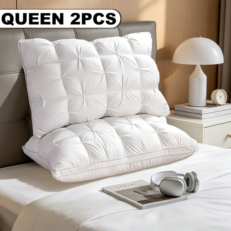 Luxury Bed Pillows 2 Pack with Satin Cover Hotel Quality, Non-Sinking High Pillow Core Hypoallergenic Polyester, Deep Sleep Neck Support Cooling All-Season Pillow Set for Bedroom, Ideal Gift