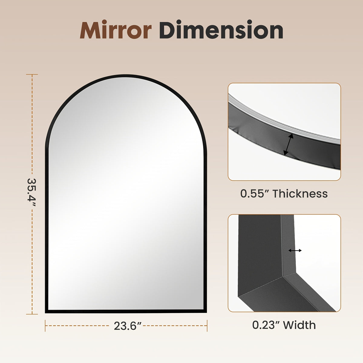 Gold Black Arch Mirror Wall Mounted Metal Frame Arched Wall Mirror Multiple Sizes for Bathroom Bedroom Entryway Living Room Vanity