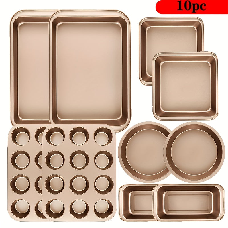 Non-Stick Bakeware Set with Cooling Rack – Round & Square Cake Pan, Bread Pan, Muffin Pan & Roasting Pan, Dishwasher Safe Oven-Safe Baking Pan Set for Home Baking