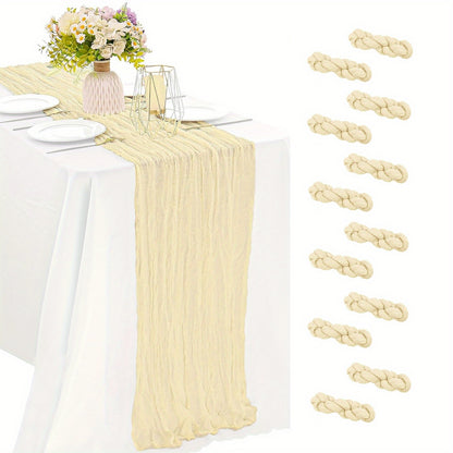 Cheesecloth Table Runner 10ft, Set of 12 Boho Gauze Table Runners 21.3x120 Inch – Rustic Romantic Bulk Cheese Cloth Roll for Wedding, Bridal Shower, Birthday Party & Dining Table Decor, 16 Colors