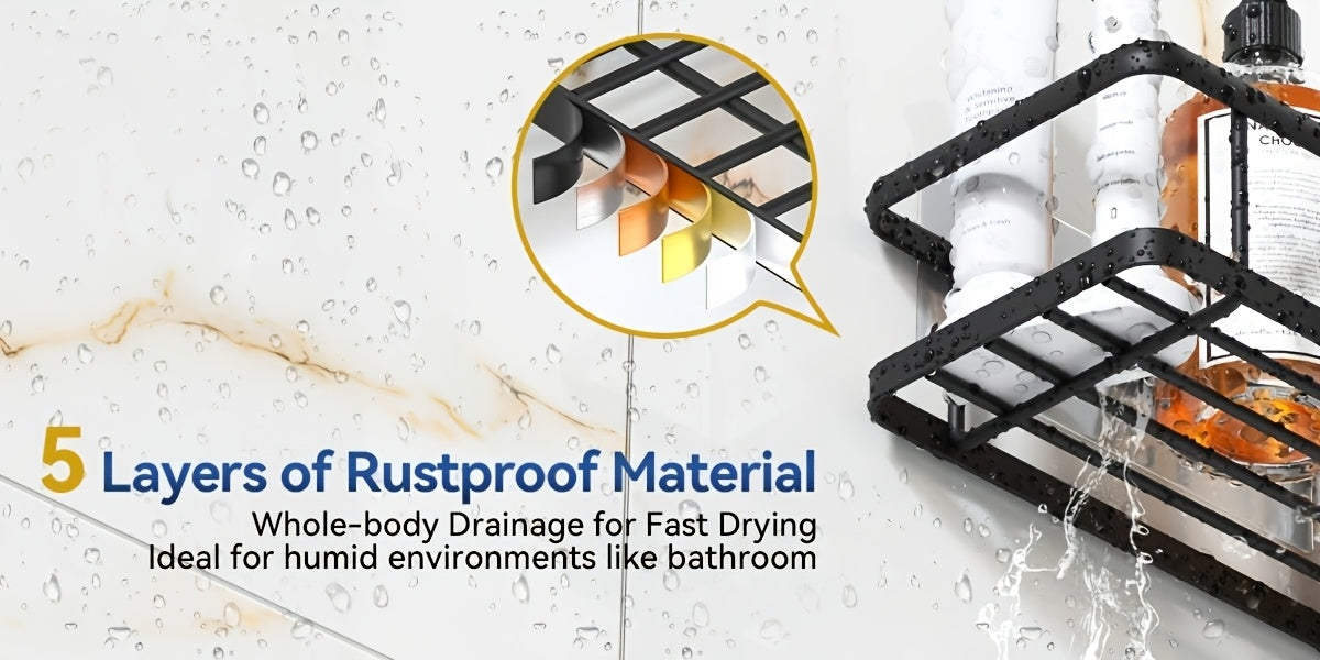 Corner Shower Caddy 5 Pack with Soap Holder & 4 Removable Hooks – No Drilling Suction Cup Shower Shelf, Rustproof Stainless Steel Bathroom Organizer for Inside Shower | 8 Colors