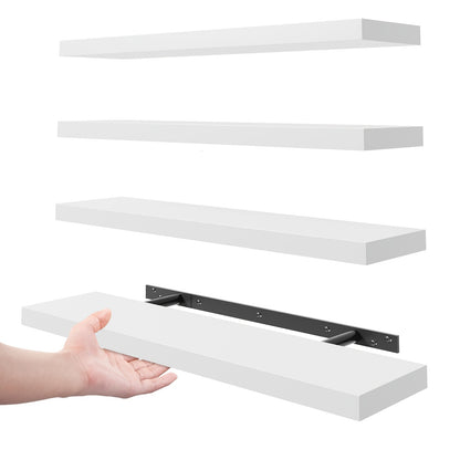 Invisible Bracket Floating Shelves 4 Pack 22 Inch Wall Mounted Wood Shelf for Bathroom Bedroom Living Room Kitchen Decor, Sturdy Wall Shelves Set with Hidden Brackets Walnut Light Brown White Black