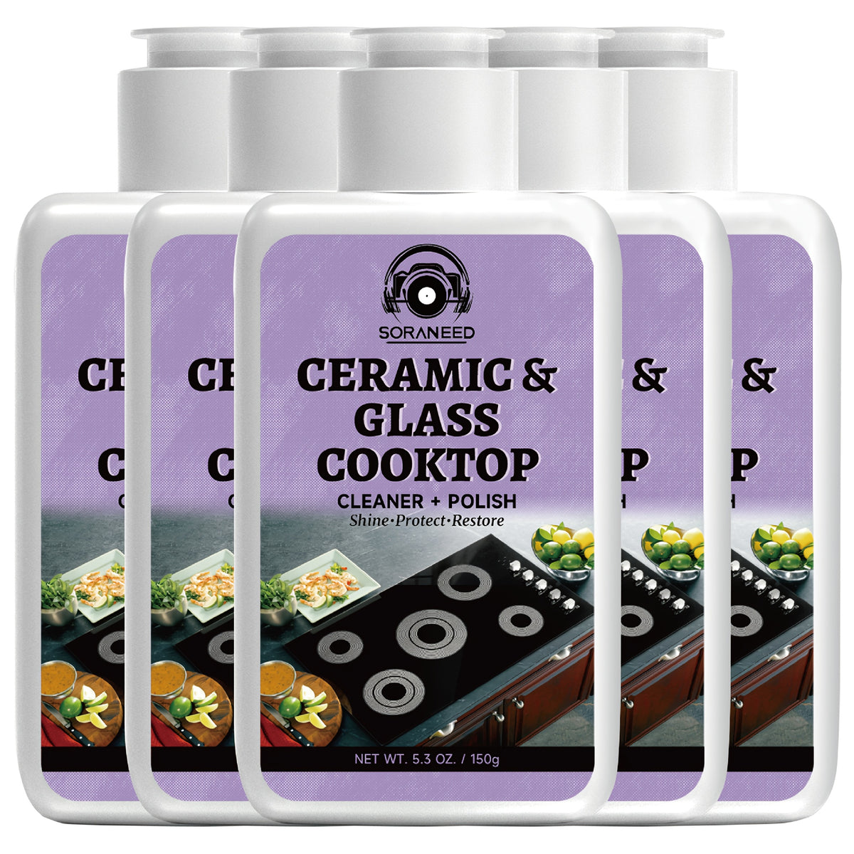 Ceramic Stove Cleaning Kit Fast-Acting Stovetop Cleaner Removes Burnt-On Grease & Stains Without Scratching – Non-Toxic Citric Acid Cream Cleaner for Glass Ceramic Cooktop, Safe & Unscented