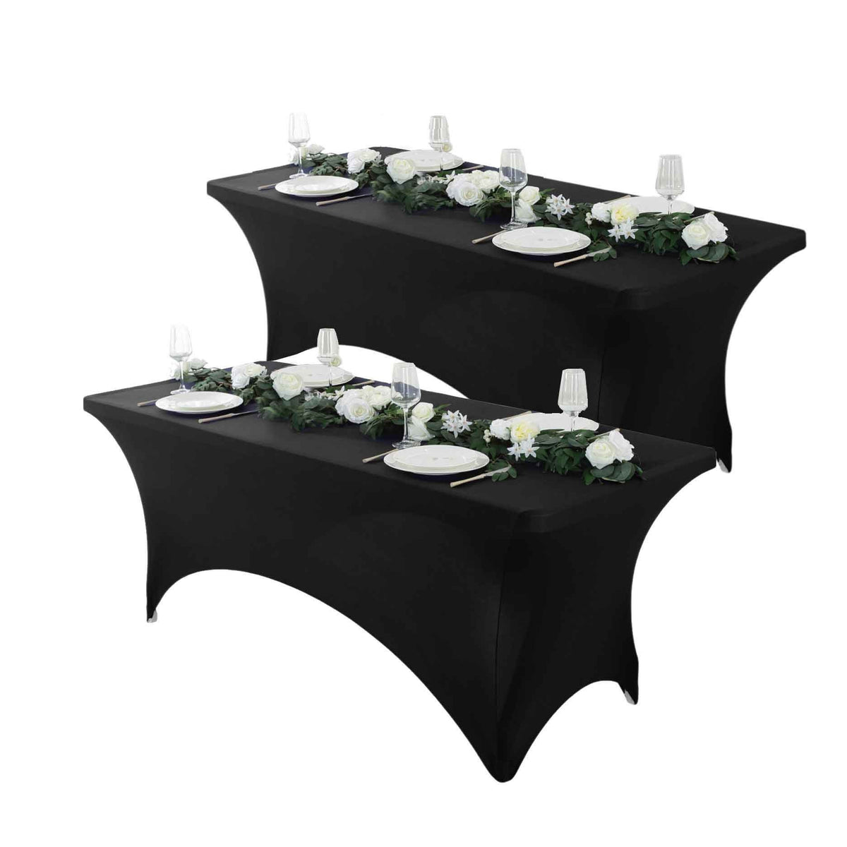 Spandex Tablecloth Fitted Stretch Table Cover 4ft 6ft 8ft - Wrinkle-Free Rectangle Table Cloth for Wedding, Party, Event, Banquet - 2-Pack Multi-Color Options White Black Navy Blue Pink