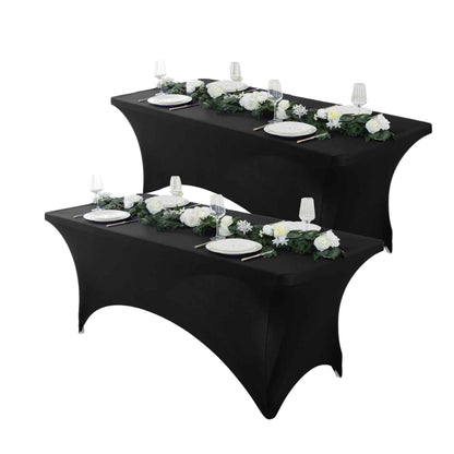 Spandex Tablecloth Fitted Stretch Table Cover 4ft 6ft 8ft - Wrinkle-Free Rectangle Table Cloth for Wedding, Party, Event, Banquet - 2-Pack Multi-Color Options White Black Navy Blue Pink