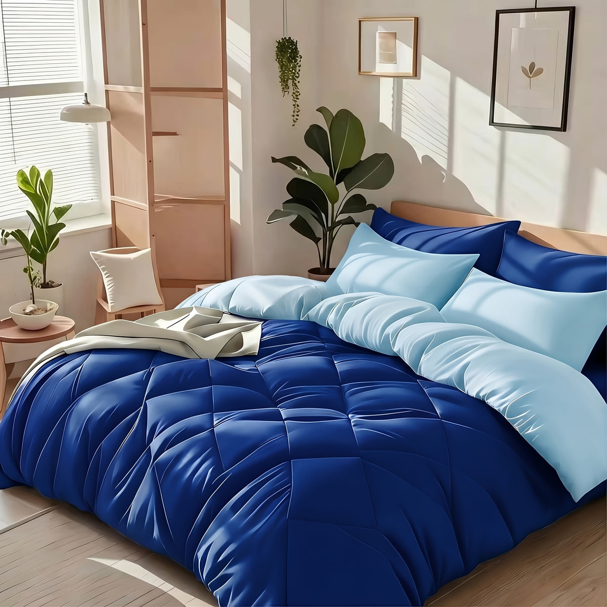Cooling Comforter Set Queen King Twin - Lightweight Breathable Microfiber Fluffy Bedding with Rhombus Grid, Soft All Season Comforter with Pillowcases, 20 Colors Available