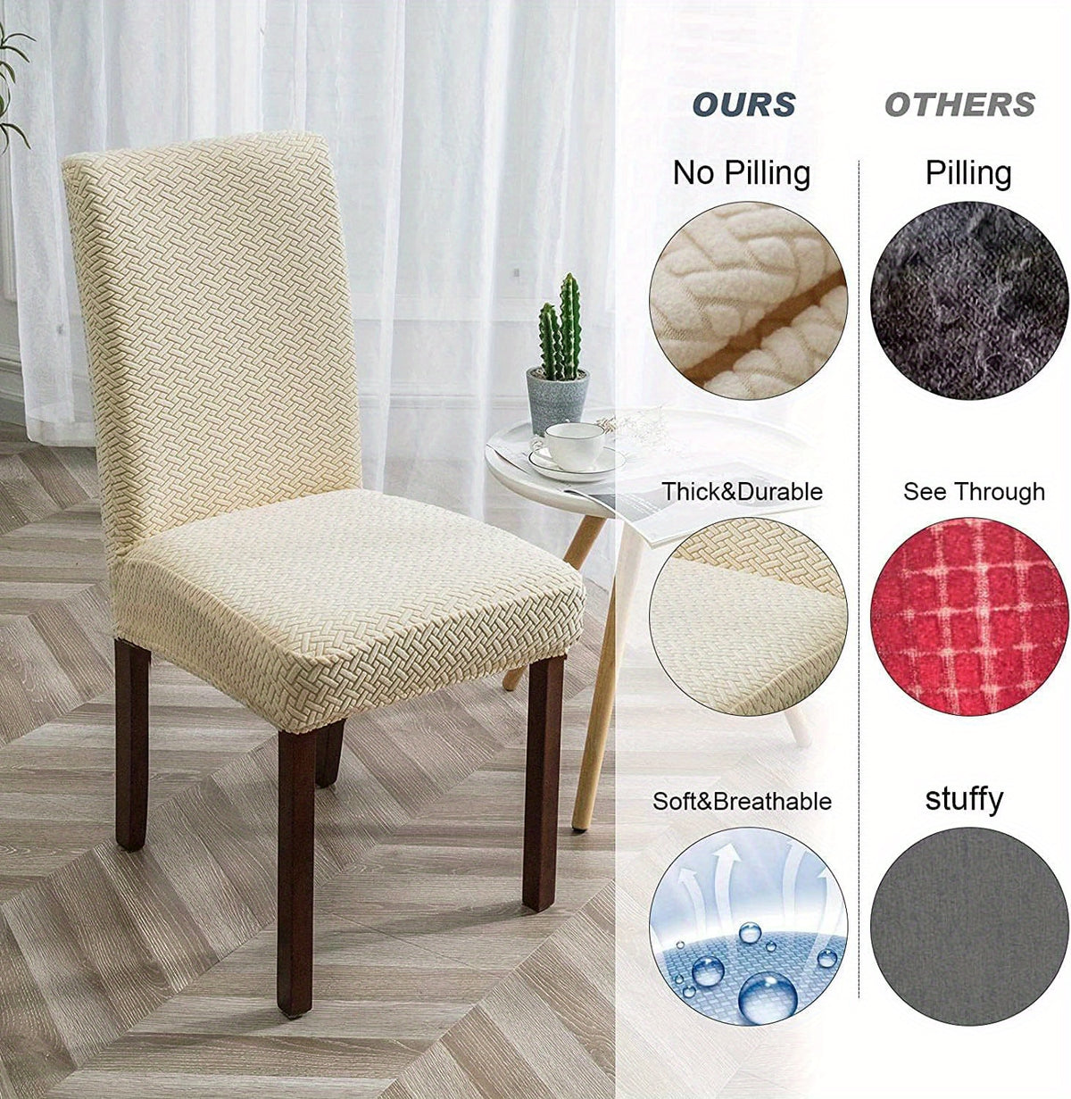 Chair Covers for Dining Room Set of 4 & 6 - Stretch Polar Fleece Jacquard Slipcovers with Elastic Band, Machine Washable Removable Seat Covers for Kitchen Dining Chairs, Multiple Colors