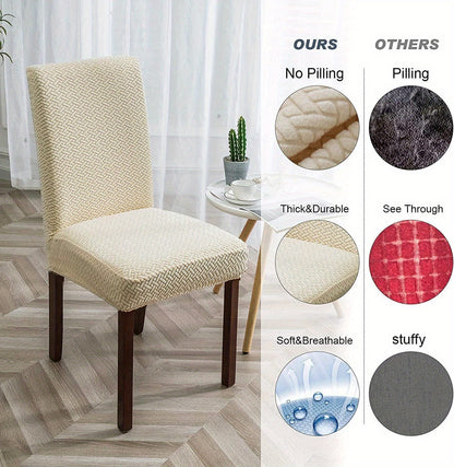 Chair Covers for Dining Room Set of 4 & 6 - Stretch Polar Fleece Jacquard Slipcovers with Elastic Band, Machine Washable Removable Seat Covers for Kitchen Dining Chairs, Multiple Colors