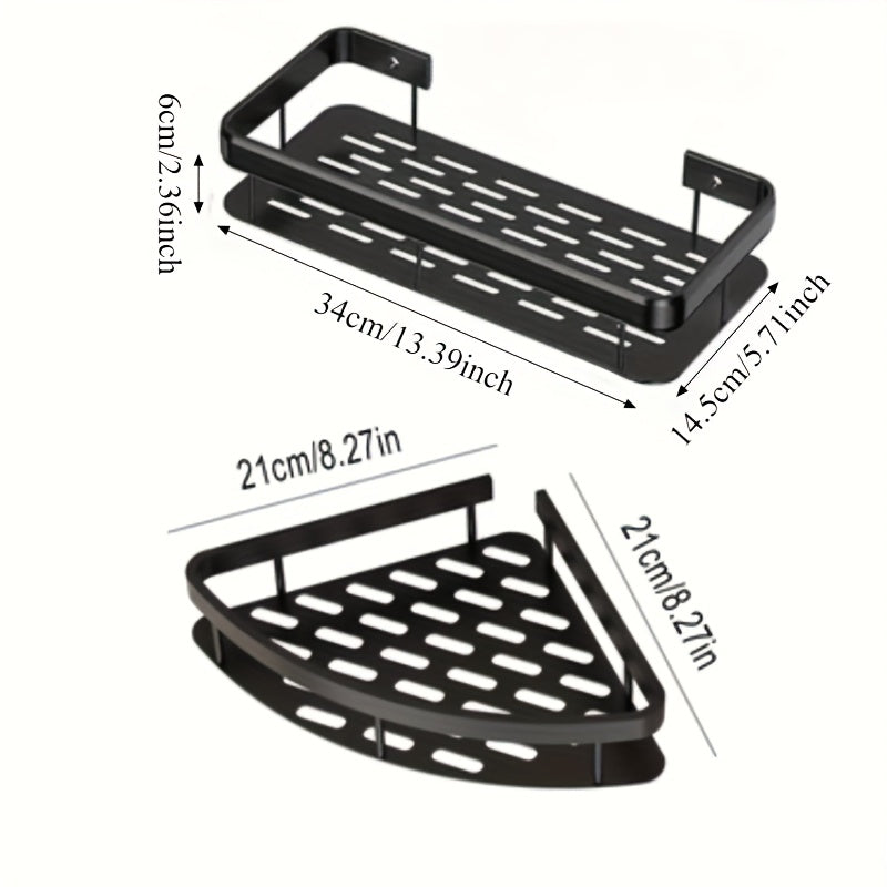 Wall-Mounted Stainless Steel Shower Caddy 2 Pack – Rust-Resistant 2-Tier Bathroom Shelf Organizer, Corner Storage Rack for Shower Shampoo Soap Accessories, Space Saving Bathtub Caddy Black Silver