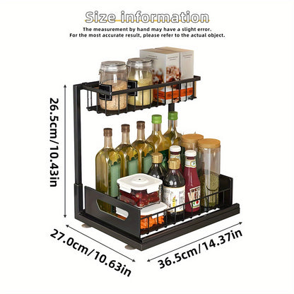 Under Sink Organizer 2-Tier Pull-Out Cabinet Storage with Metal Sliding Drawers – Kitchen Bathroom Countertop Tabletop Organizer Rack, Space-Saving Push-Pull Shelf for Kitchen Accessories, 1 or 2 Pack