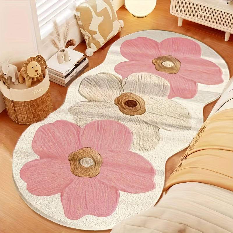 Soft Plush Area Rug 1000GSM Heavy Duty Acrylic Fiber Floor Mat, Non-Slip Backing Carpet with Transparent Floral Pattern, Machine Washable Indoor Outdoor Rug for Living Room Bedroom Office Home Decor